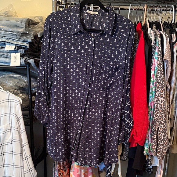 Grand & Greene Navy Anchor Print Casual Shirt - Picture 1 of 2